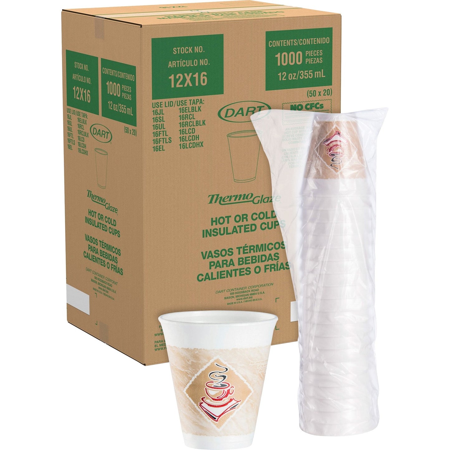 Dart 12 oz Cafe G Design Insulated Foam Cups (DCC12X16G)