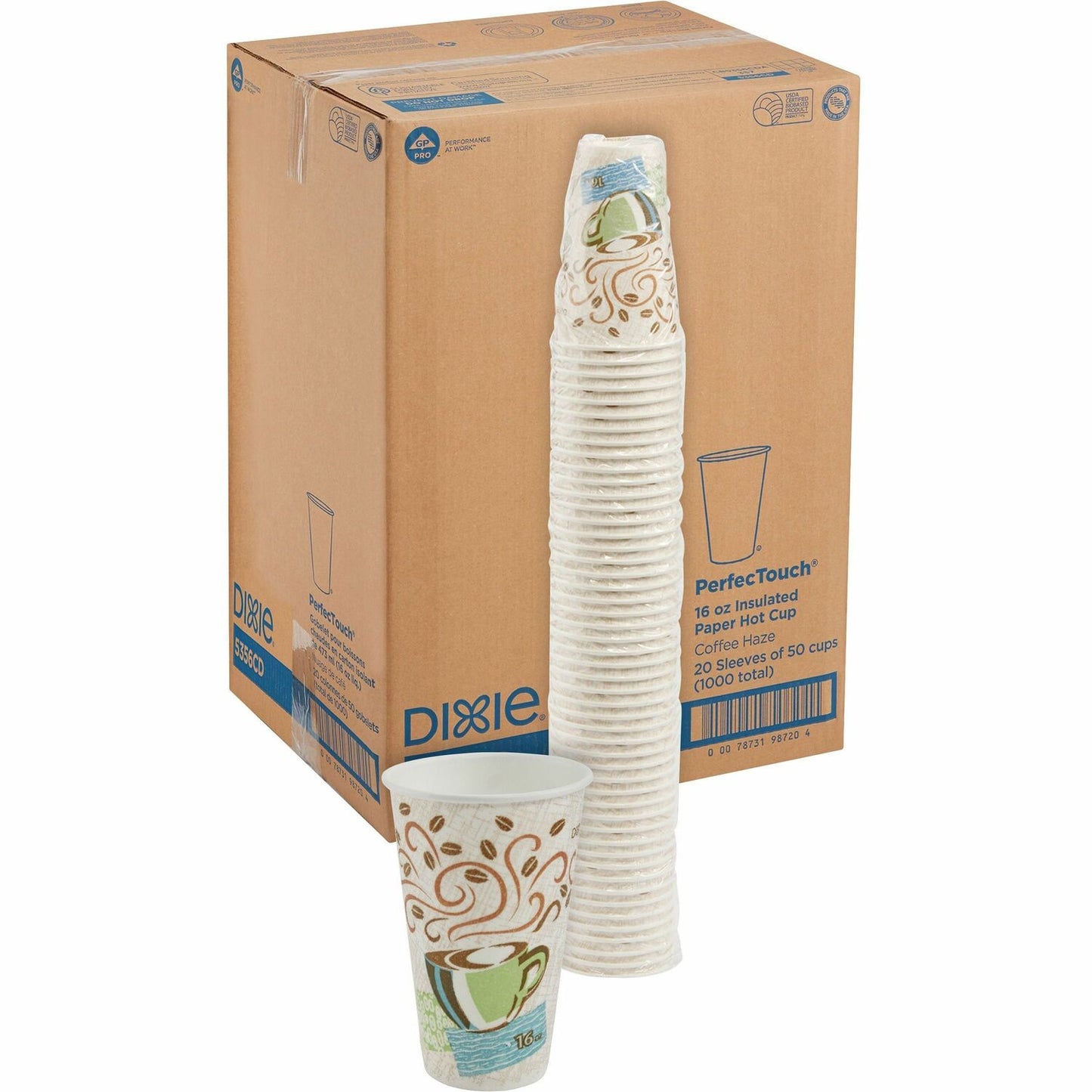 Dixie PerfecTouch 16 oz Insulated Paper Hot Coffee Cups by GP Pro (DXE5356CD)