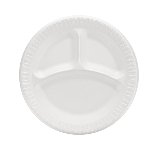 Dart Quiet Classic Laminated Foam Plates, 3-Compartment Plate, 9" dia, White, 125/Pack, 4 Packs/Carton (DCC9CPWQR)