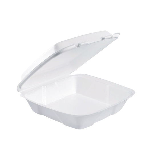 Dart Foam Hinged Lid Container, Performer Perforated Lid, 9 x 9.4 x 3, White, 100/Bag, 2 Bag/Carton (DCC90HTPF1R)