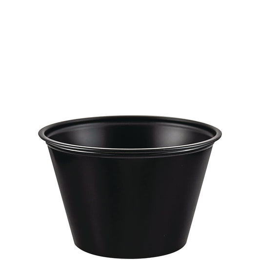 Dart Polystyrene Portion Cups, 4 oz, Black, 250/Bag, 10 Bags/Carton (DCCP400BLK)