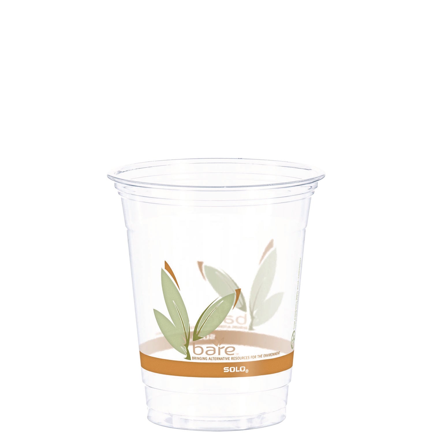 Dart Bare Eco-Forward RPET Cold Cups, 12 oz to 14 oz, Leaf Design, Clear, Squat, 50/Pack (DCCRTP12BAREPK)