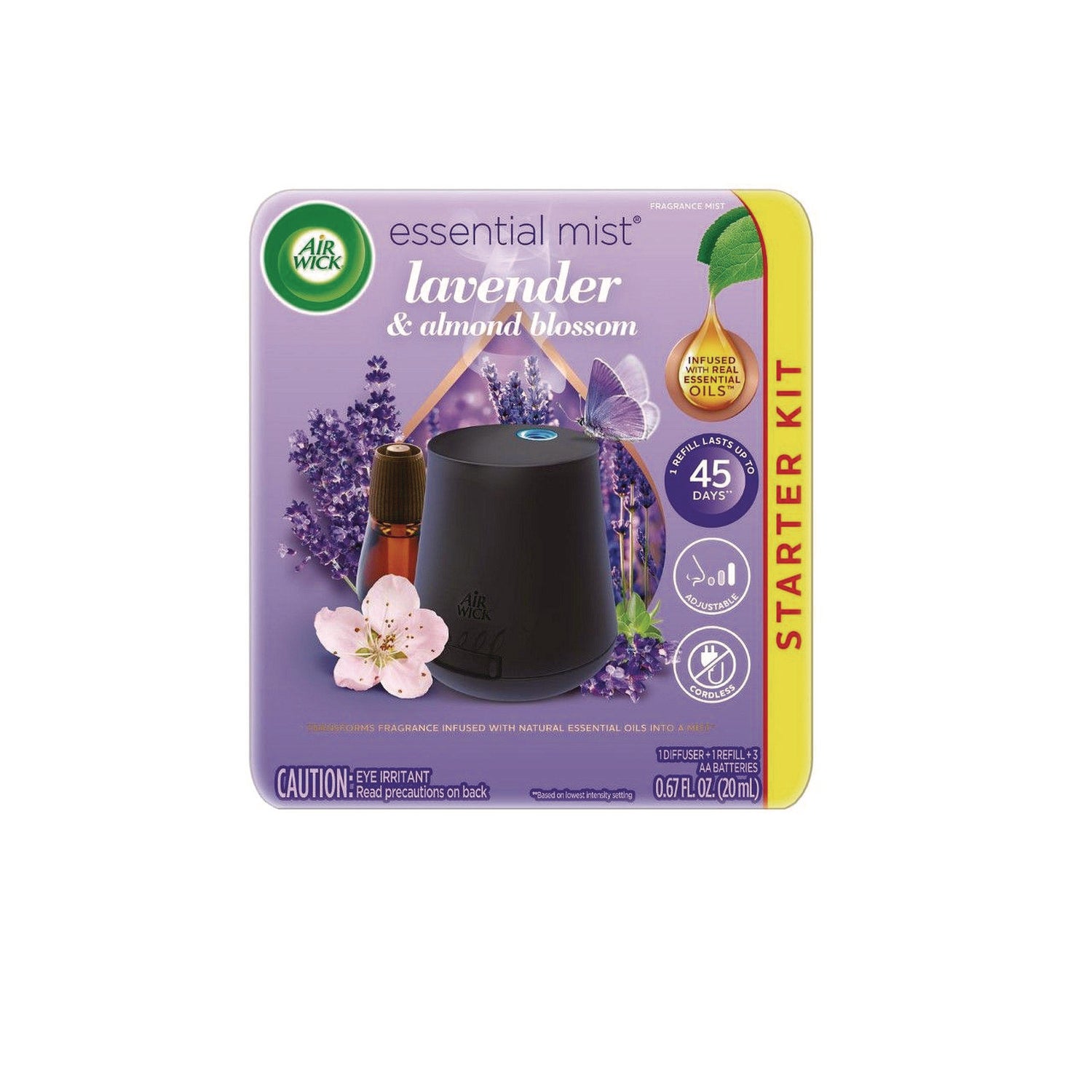 Air Wick Essential Mist Starter Kit, Lavender and Almond Blossom, 0.67 oz Bottle (RAC98576KT)