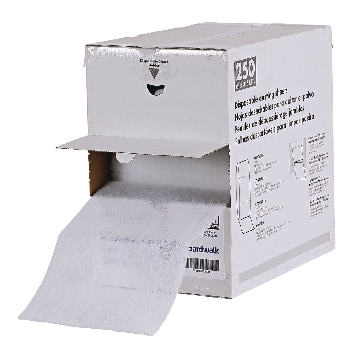 Boardwalk TrapEze Disposable Dusting Sheets, 8" x 125 ft, White, 250 Sheets/Roll, (BWK582508)