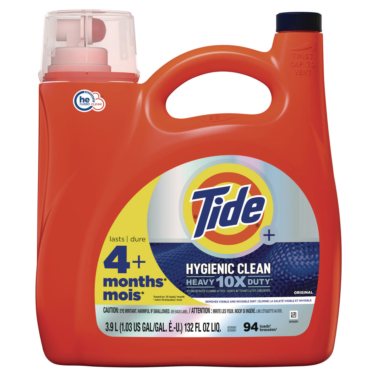 Tide Hygienic Clean Heavy 10x Duty Liquid Laundry Detergent, Original Scent, 132 oz Pour Bottle, 4/Carton (PGC12216)