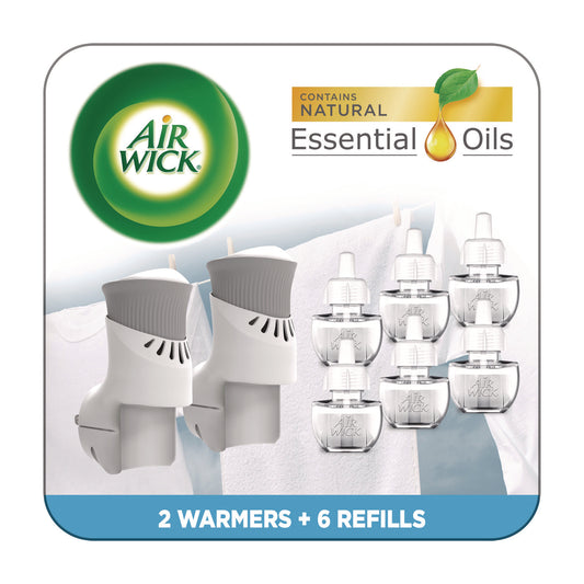 Air Wick Plug-in Scented Oil Starter Kit, Fresh Linen, 0.67 oz, 8/Pack (RAC01914CT)