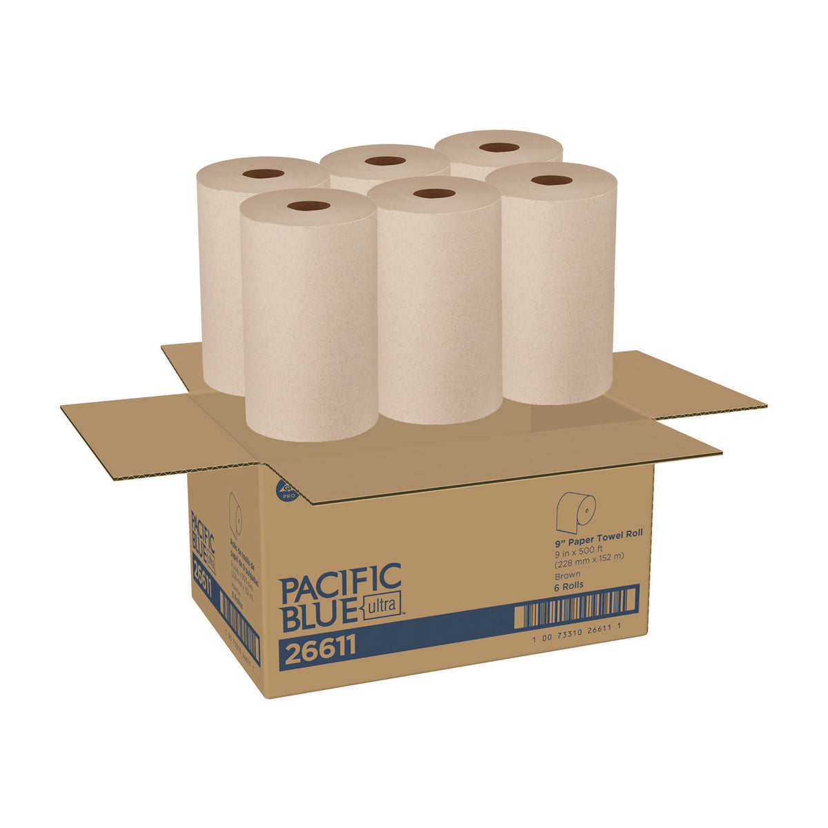 Georgia Pacific Professional Pacific Blue Ultra Paper Towels, 1-Ply, 9" x 6,000 ft, Brown, 6/Carton (GPC26611)