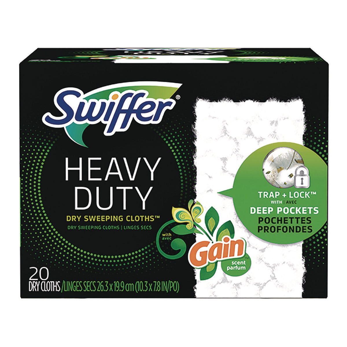 Swiffer Heavy-Duty Dry Refill Cloths, 7.8 x 10.3, Gain Original Scent, White, 20 Cloths/Box (94136)