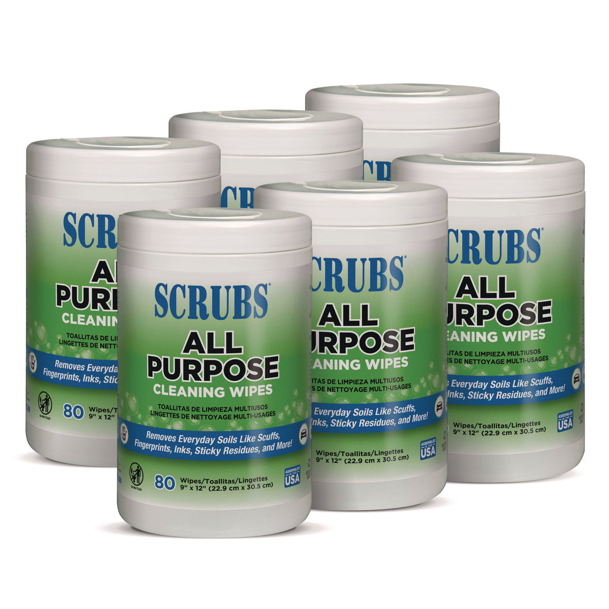 SCRUBS All Purpose Cleaning Wipes, 9 x 12, Citrus Scent, White, 80 Wipes/Canister, 6 Canisters/Carton (ITW96580)