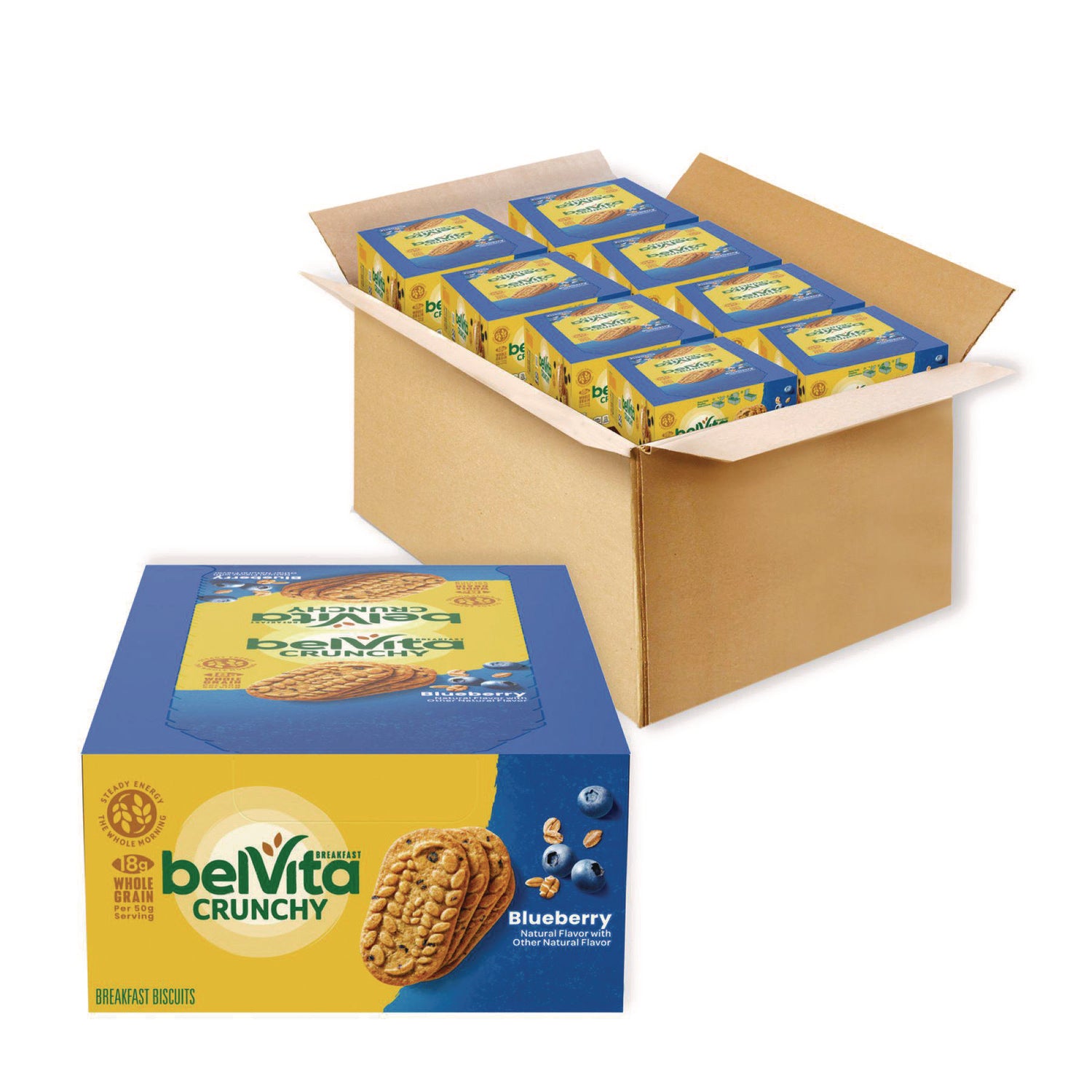 Nabisco belVita Breakfast Biscuits, 1.76 oz Pack, Blueberry, 8 Packs/Box, 8 Boxes/Carton (CDB02908)