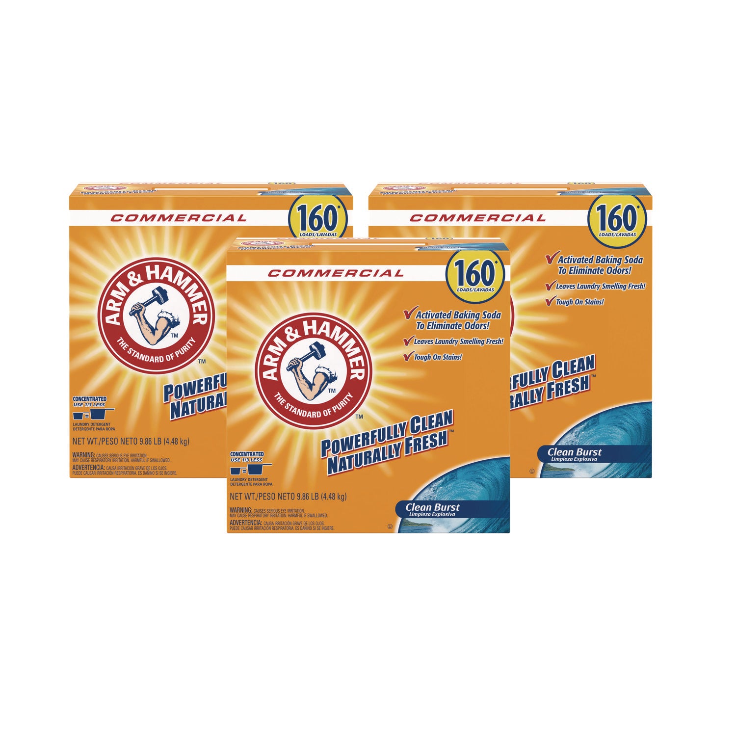 Arm & Hammer Powder Laundry Detergent, Clean Burst, 9.86 lb Box, 3/Carton (CDC3320000109)