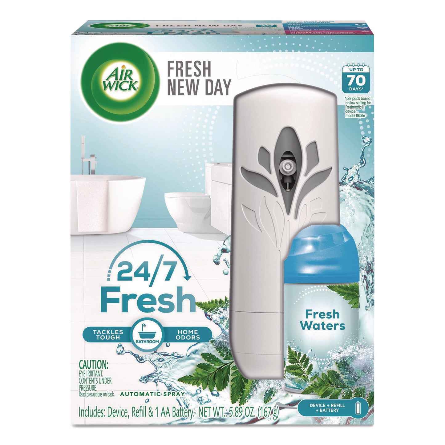 Air Wick Freshmatic Life Scents Starter Kit, 5.89 oz Fresh Waters Refill/AA Battery (RAC88413KT)