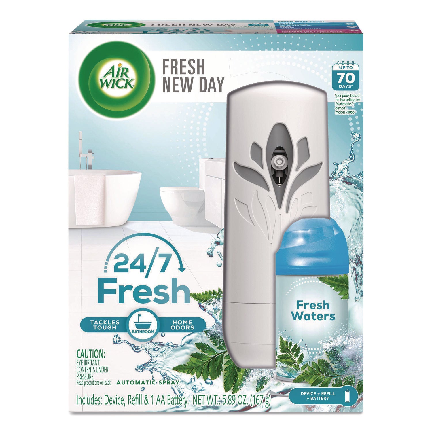 Air Wick Freshmatic Life Scents Starter Kit, 5.89 oz Fresh Waters Refill/AA Battery (RAC88413KT)