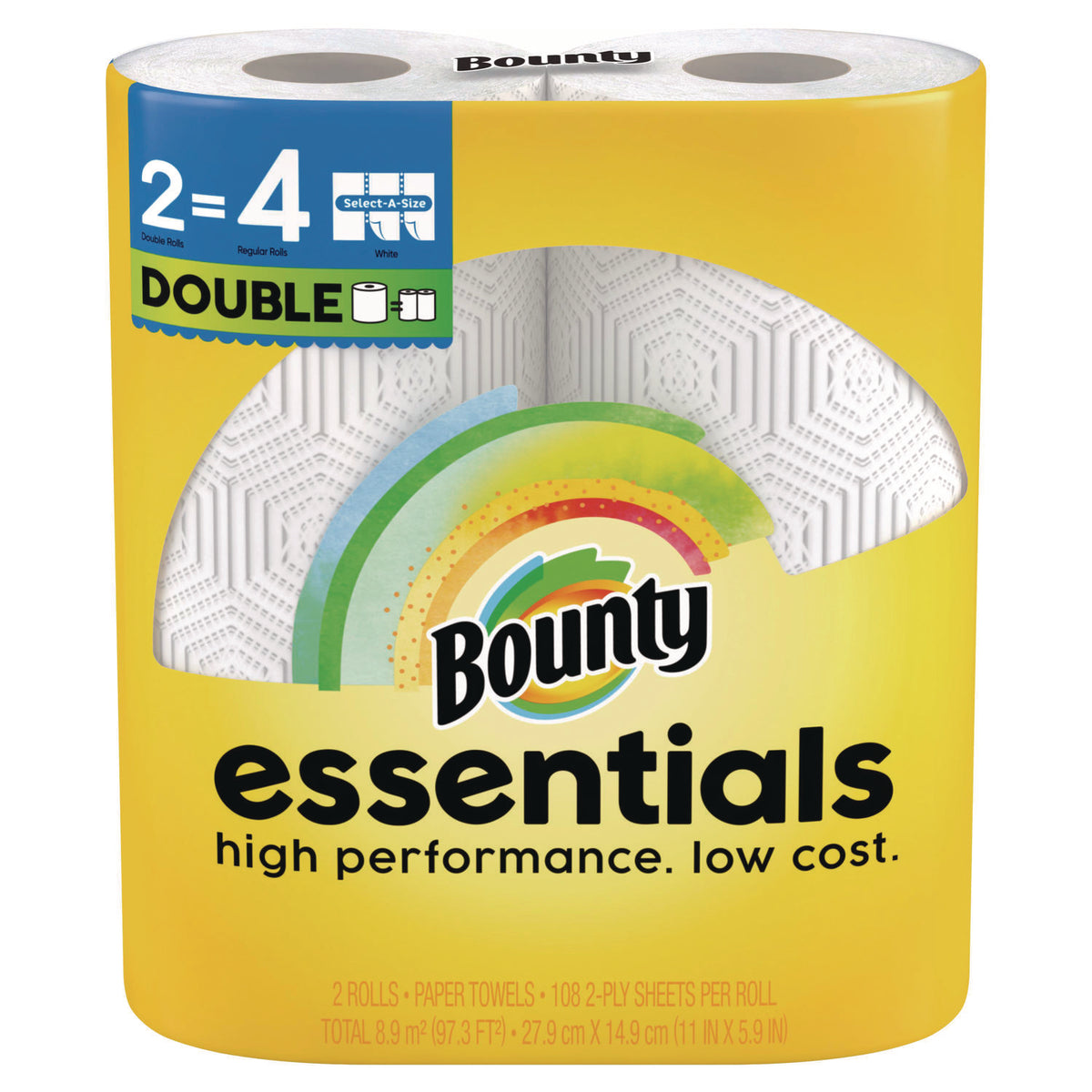 Bounty Essentials Select-A-Size Kitchen Roll Paper Towels, 2-Ply, White, 108 Sheets/Roll, 2/Pack, 8 Packs/Carton (PGC14019)