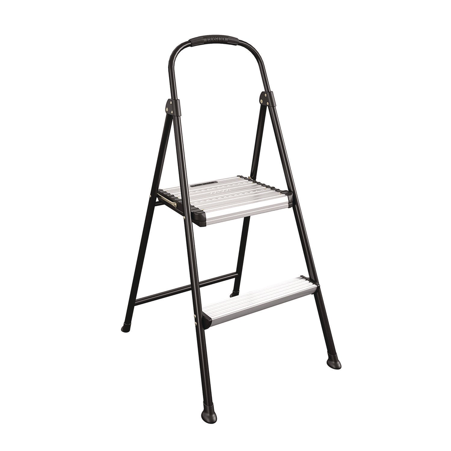 COSCO 2-Step Stepstool, 250 lb Capacity, 19" Working Height, 22.5" Spread, Black/Silver (11325ABK1E)
