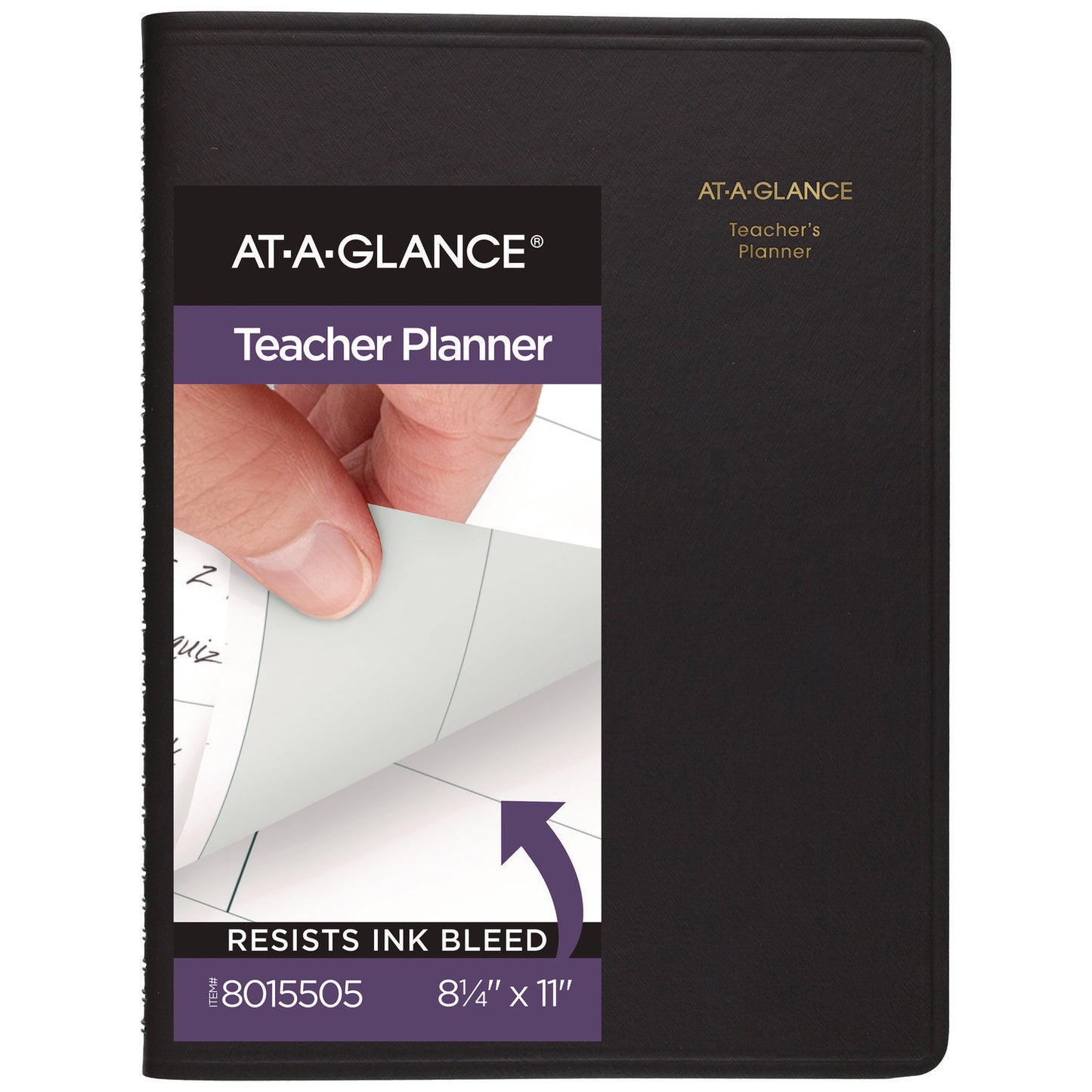 AT-A-GLANCE Undated Teacher's Planner, Weekly, Two-Page Spread (Nine Classes), 10.88 x 8.25, Black Cover (AAG8015505)