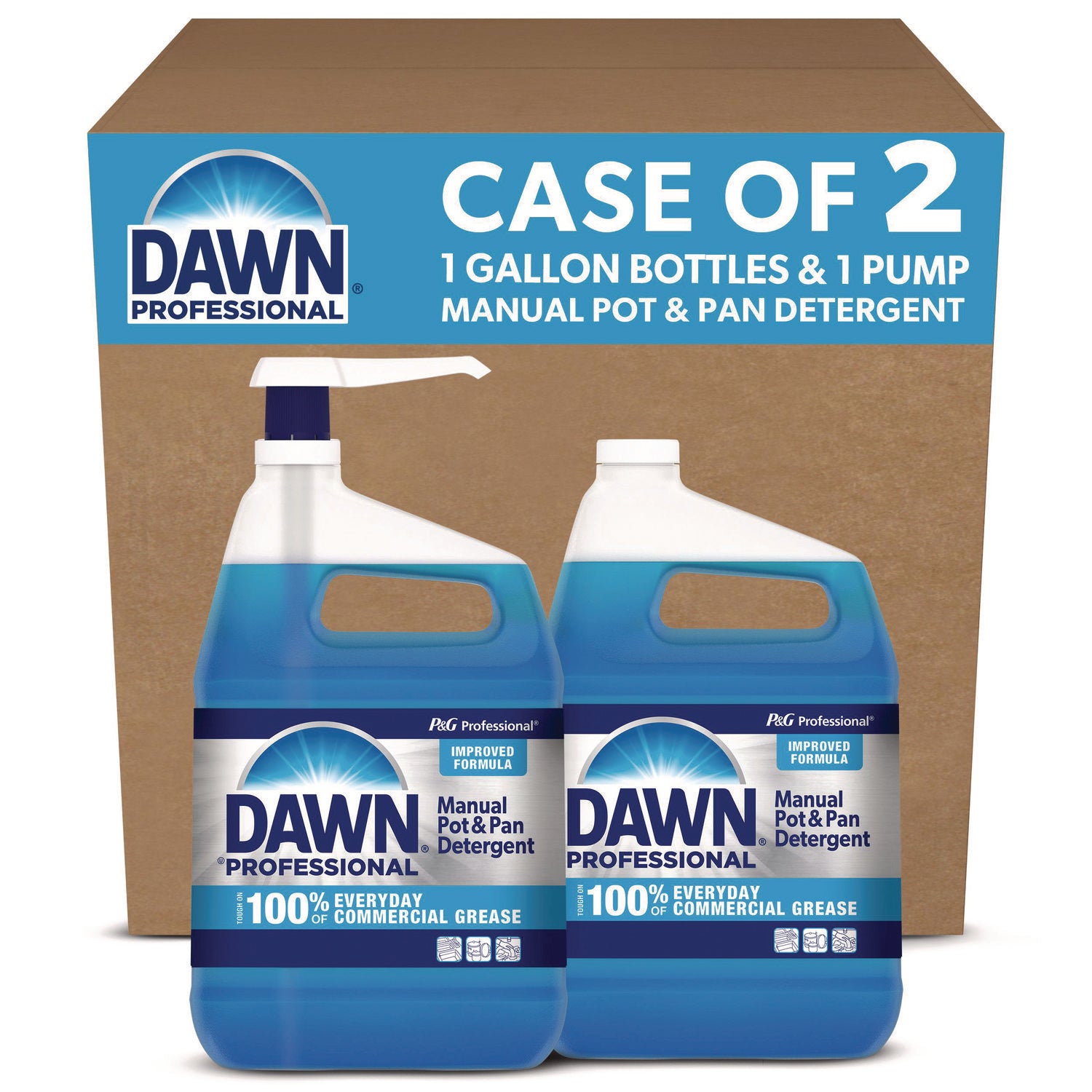 Dawn Professional Manual Pot and Pan Dish Detergent with Pump, Original Scent, (1) Pump and (2) 1 gal Bottles/Carton (PGC15260)