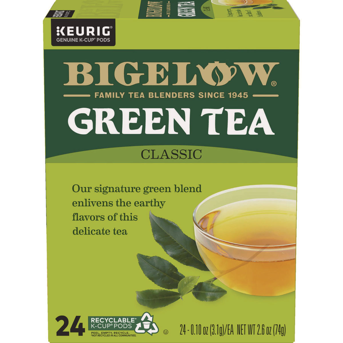 Bigelow Green Tea K-Cup Pack, 24/Box, 4 Box/Carton (GMT6085CT)
