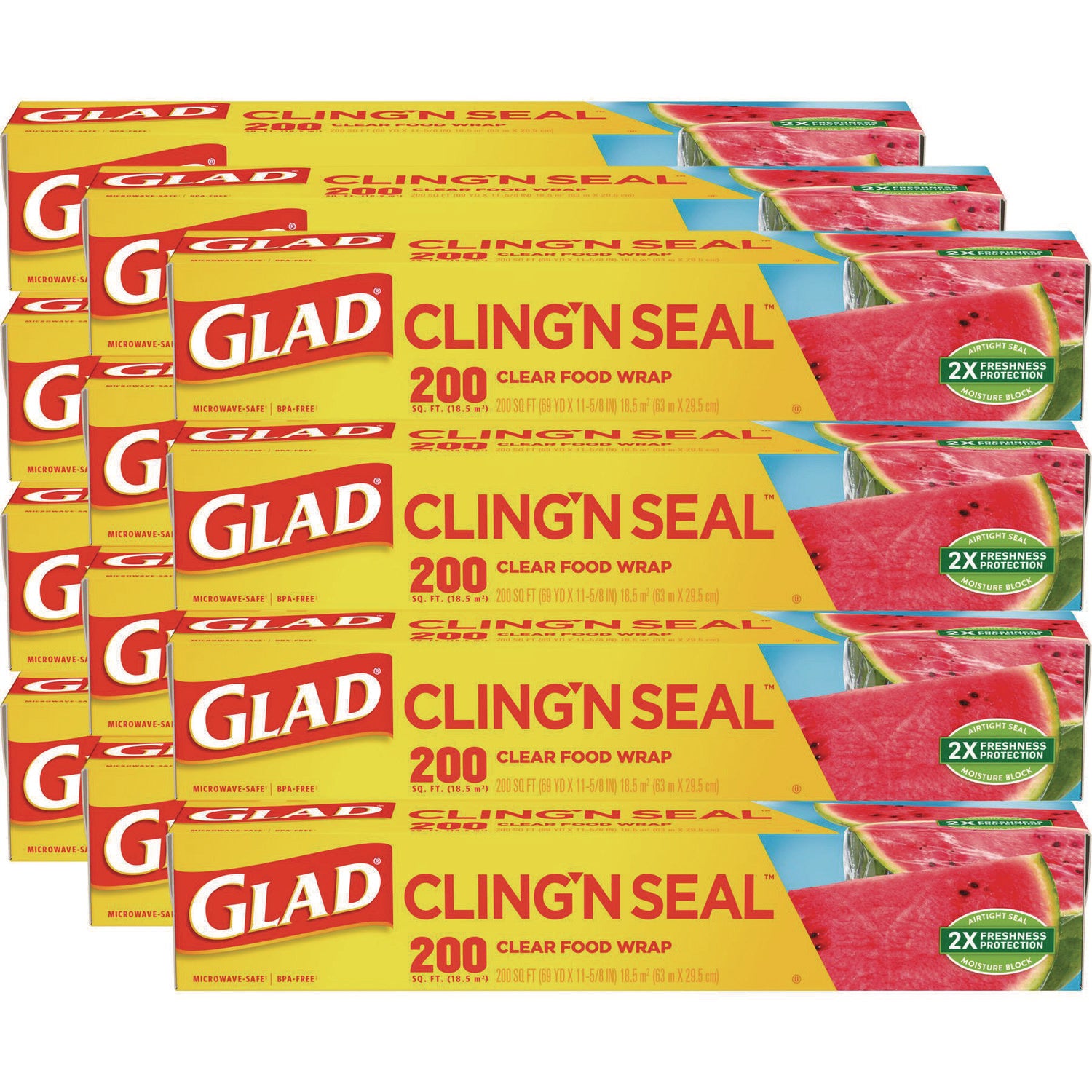 Glad Cling'N Seal Plastic Food Wrap, 200 Square Foot Roll, Clear, 12 Rolls/Carton (CLO00020CT)
