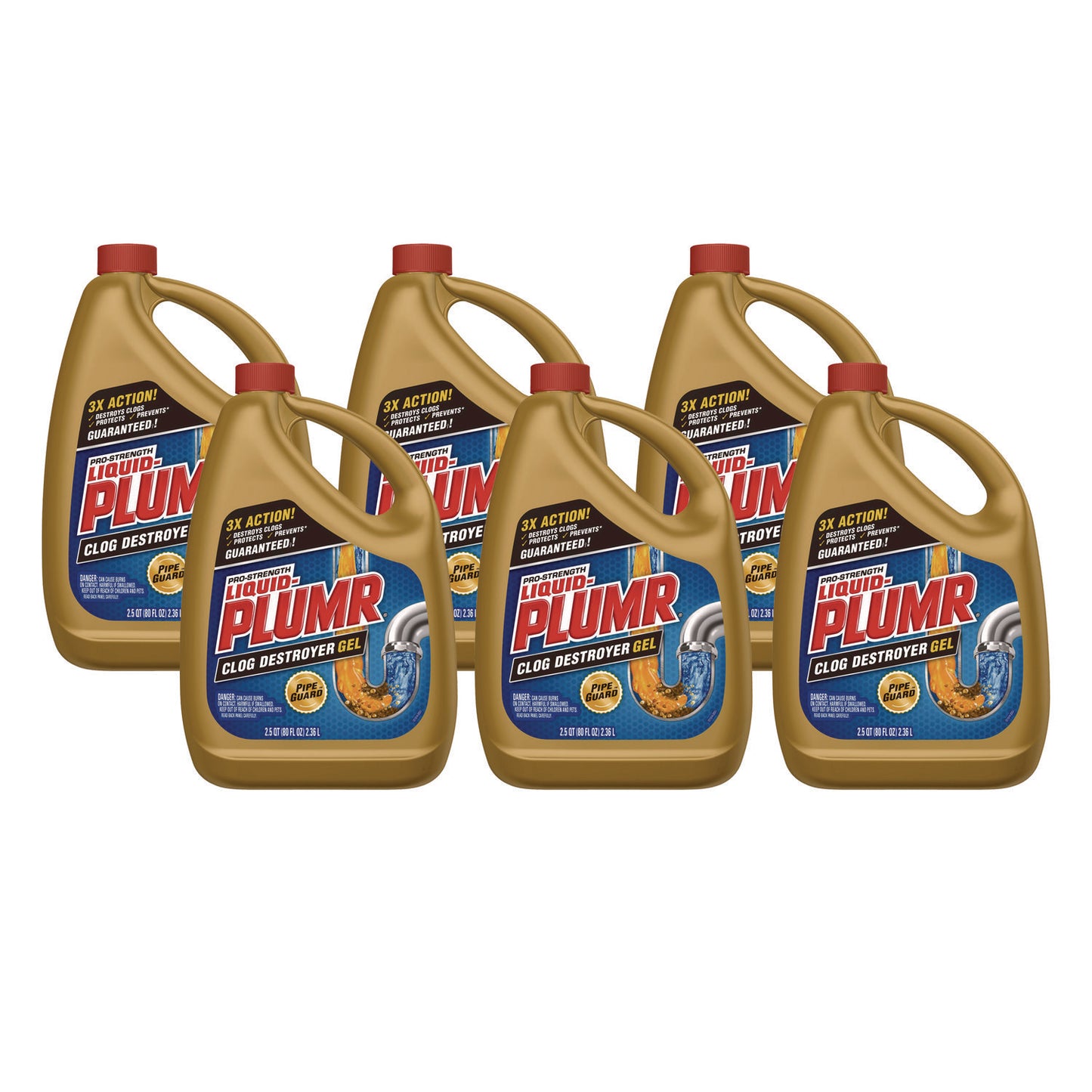Liquid Plumr Pro-Strength Full Clog Destroyer Plus PipeGuard, Gel, 80 oz, 6/Carton (CLO00228CT)