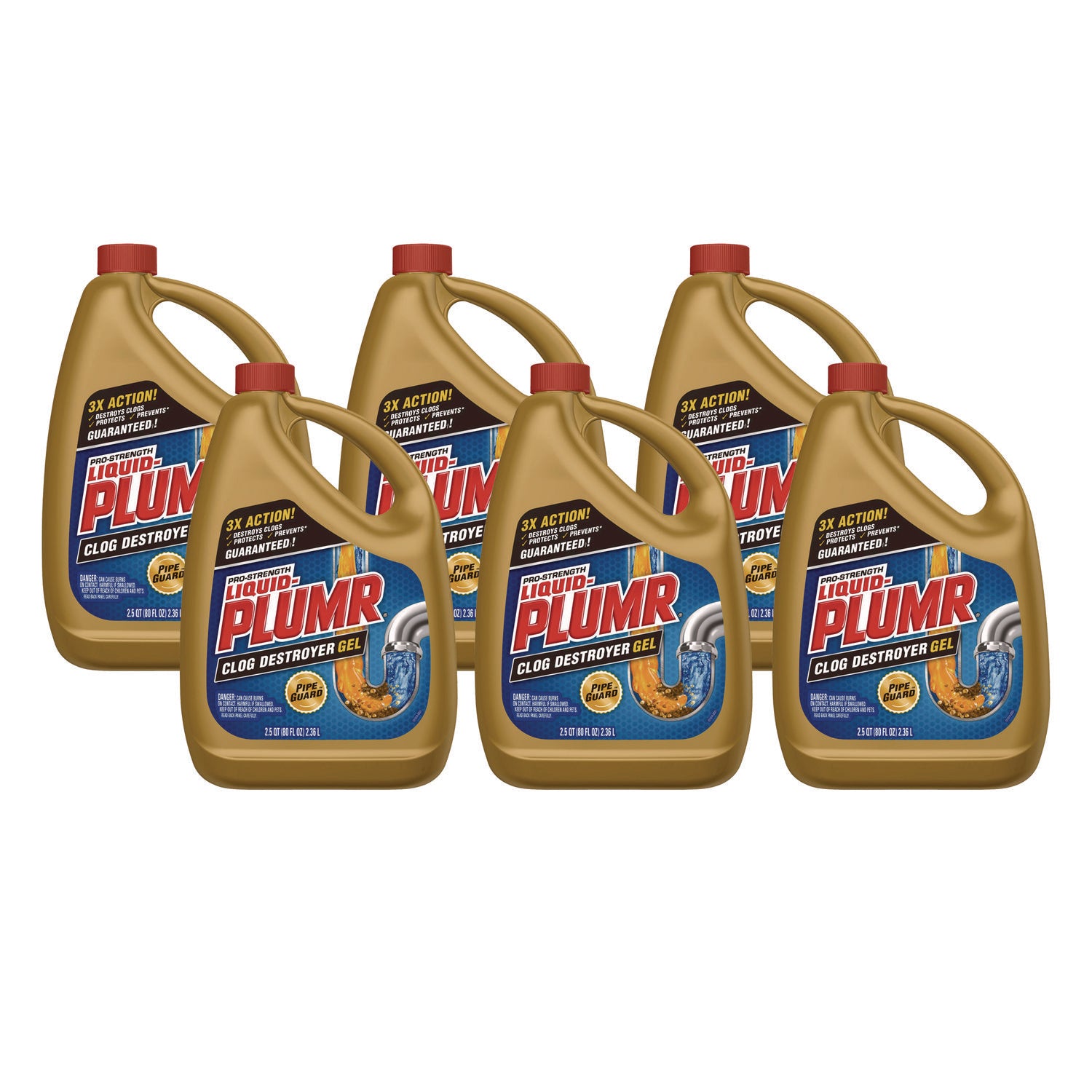 Liquid Plumr Pro-Strength Full Clog Destroyer Plus PipeGuard, Gel, 80 oz, 6/Carton (CLO00228CT)