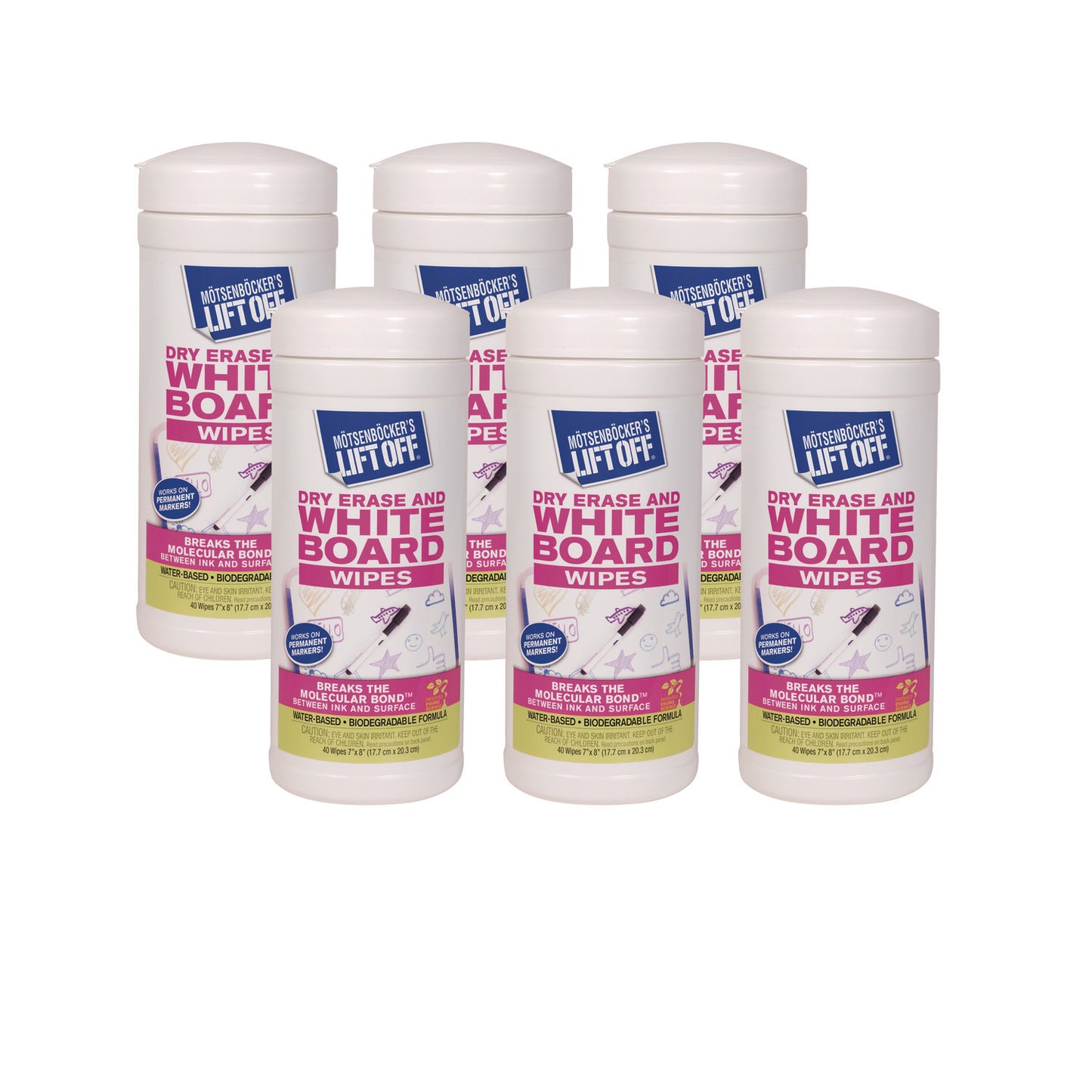 Motsenbocker's Lift-Off Dry Erase Cleaner Wipes, Cloth, 7 x 12, 40/Canister, 6 Canisters/Carton (MOT42703CT)