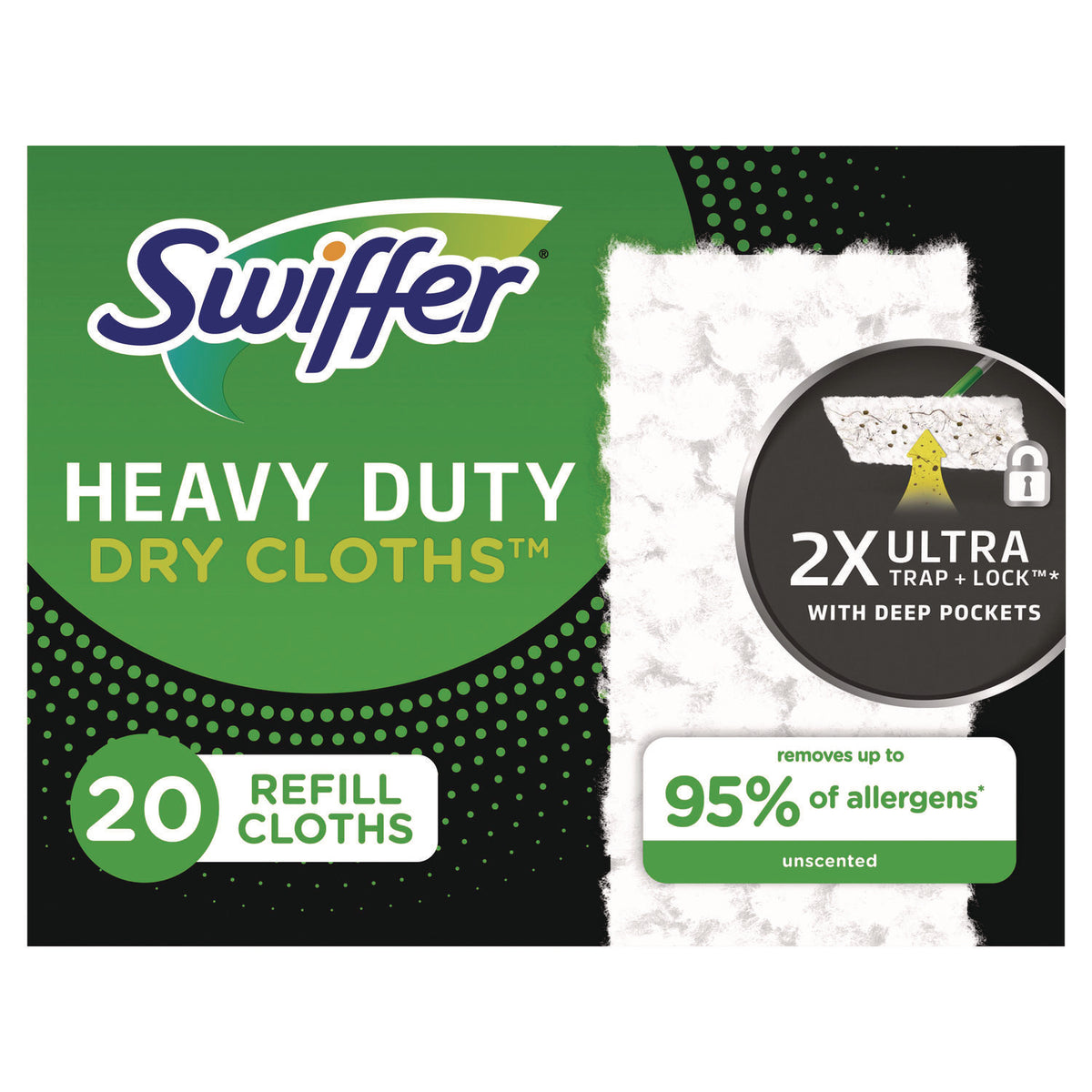 Swiffer Heavy-Duty Dry Refill Cloths, 10.3 x 7.8, White, 20/Pack, 4 Packs/Carton (PGC77197)