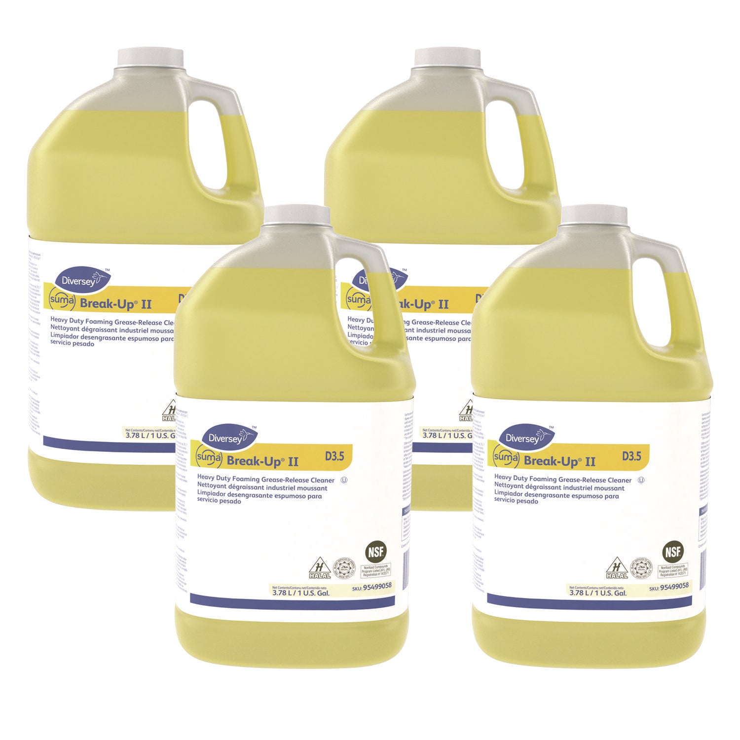 Diversey Suma Break-Up II D3.5 Heavy-Duty Foaming Grease-Release Cleaner, 128 oz Bottle, 4/Carton (DVO95499058)