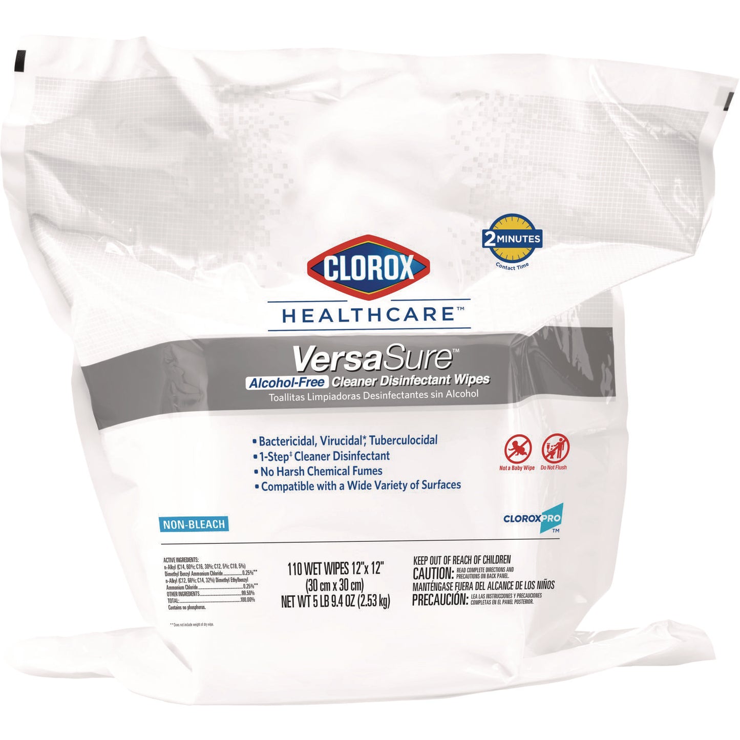 Clorox Healthcare VersaSure Cleaner Disinfectant Wipes, 1-Ply, 12 x 12, Fragranced, White, 110/Pouch (CLO31761EA)