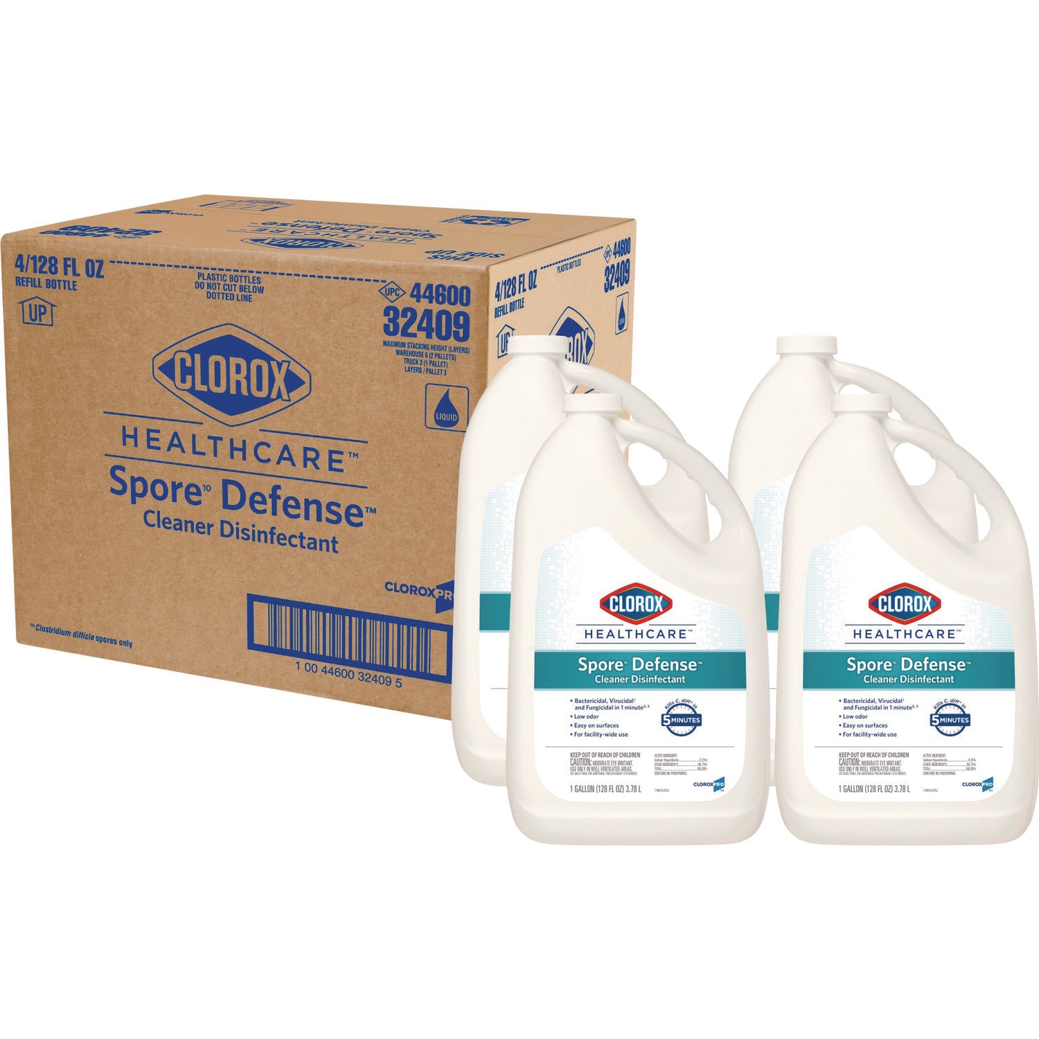 Clorox Healthcare Spore Defense Cleaner Disinfectant, Open System, 1 gal Bottle, 4/Carton (CLO32409)