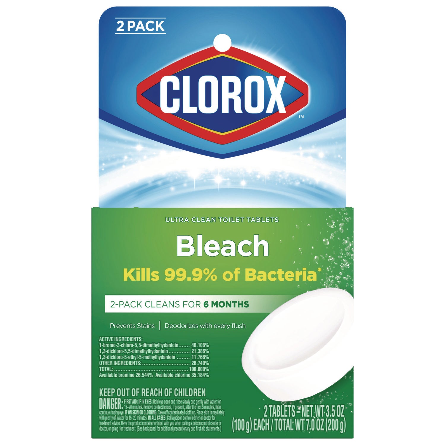 Clorox Ultra Clean Toilet Tablets Bleach, 3.5 oz Tablet, 2/Pack (CLO30024PK)