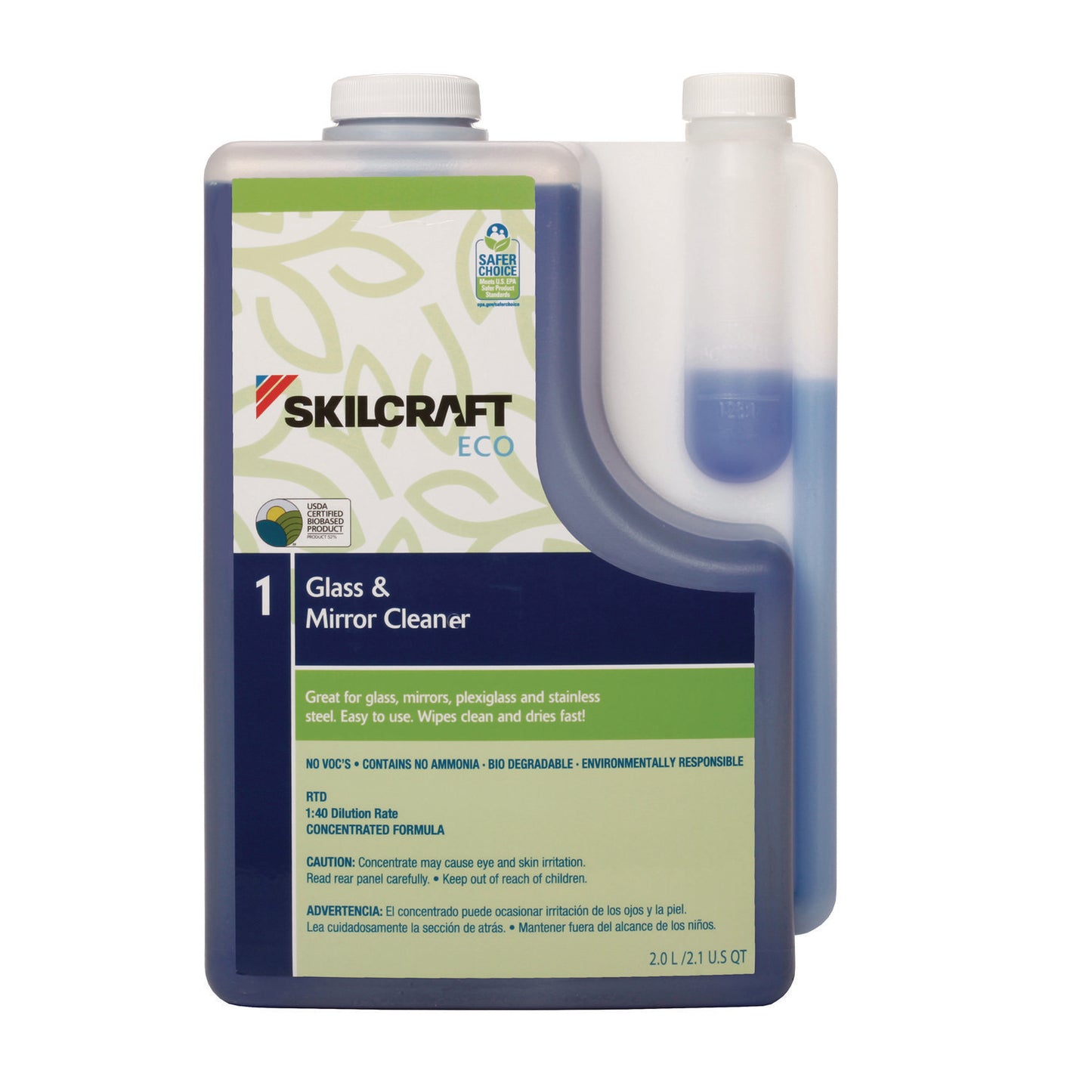 AbilityOne 7930017149190, SKILCRAFT ECO Glass and Mirror Cleaner Concentrate, 2 L Bottle, 4/Pack