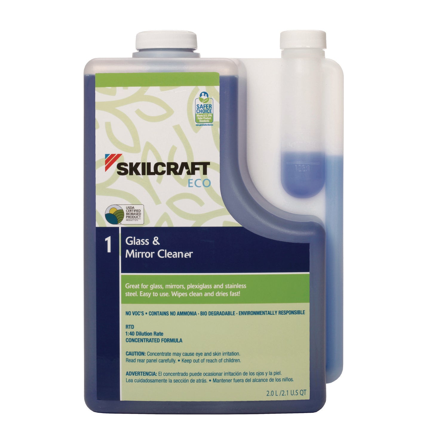 AbilityOne 7930017149190, SKILCRAFT ECO Glass and Mirror Cleaner Concentrate, 2 L Bottle, 4/Pack