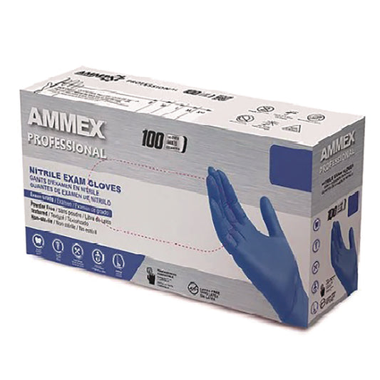 AMMEX Professional Nitrile Exam Gloves, Powder-Free, Large, Blue, 100/Box (AXCACNPF46100BX)