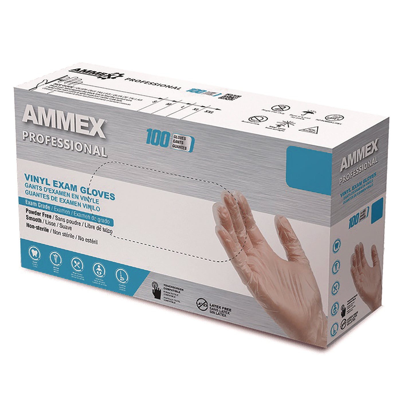 AMMEX Professional Vinyl Exam Gloves, Powder-Free, X-Large, Clear, 100/Box (AXCVPF68100BX)