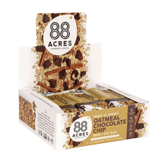 88 ACRES Warm 'N Chewy Gluten-Free Oatmeal/Chocolate Chip Seed and Oat Bar, 1.6 oz Bar, 9/Box (AABACY11049)