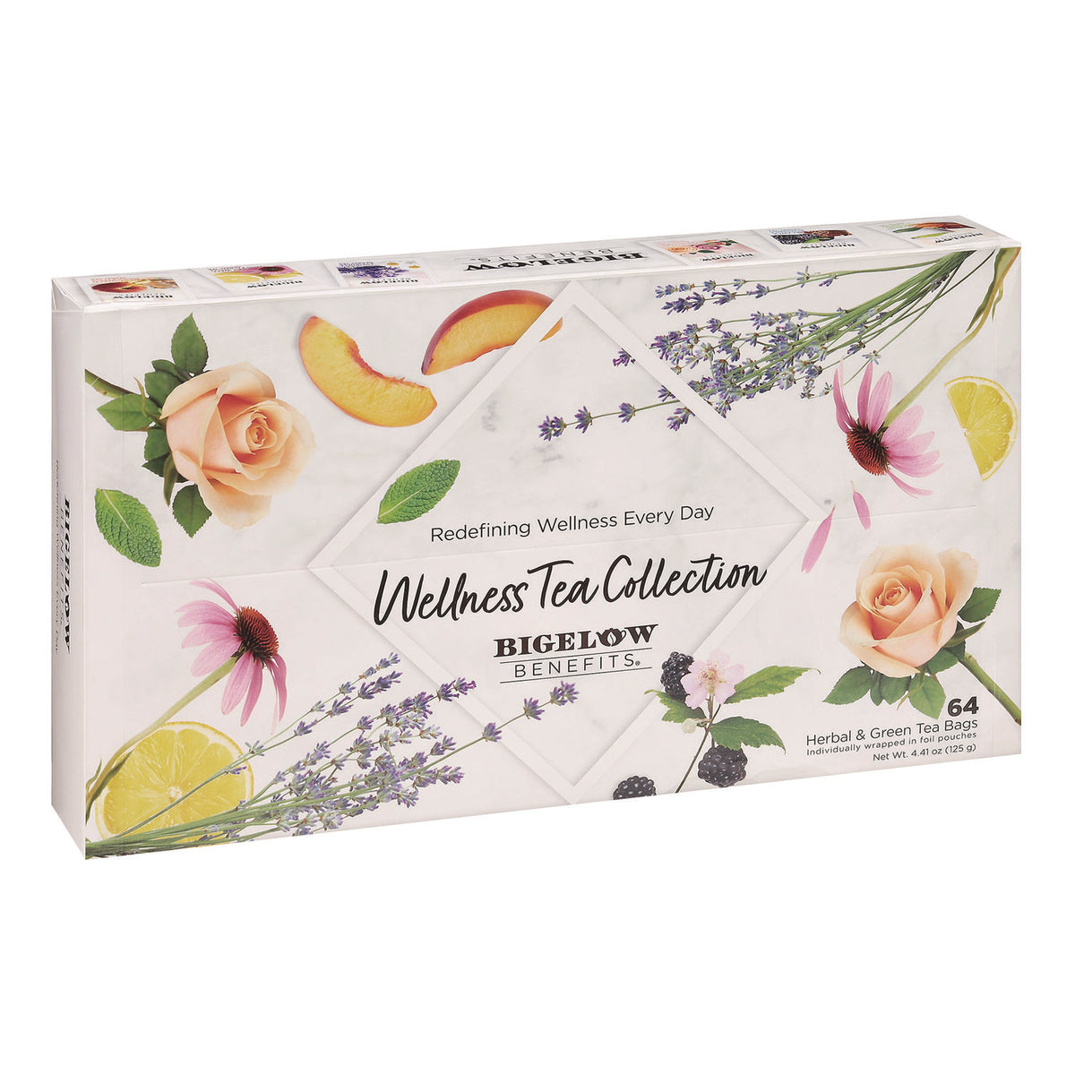 Bigelow Benefits Wellness Tea Bags, Assorted Flavors, 64/Box (BTCRCB50568)