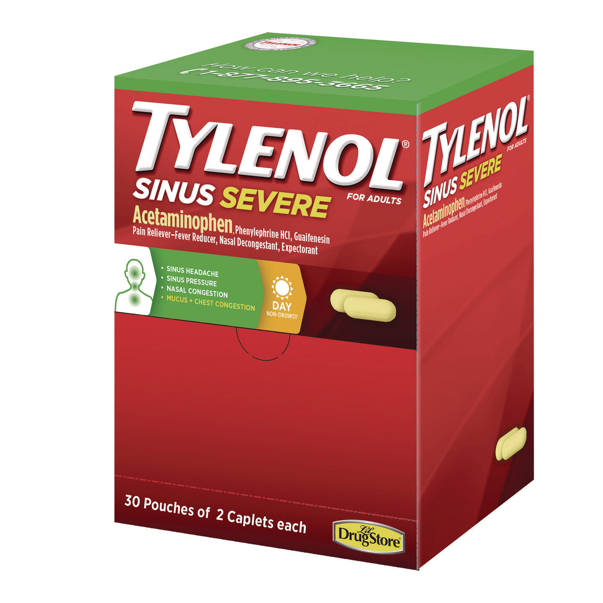 Tylenol Sinus Severe Acetaminophen Daytime Pain Reliever Caplet, 2 Caplets/Packet, 30 Packets/Box (JOJ64578)