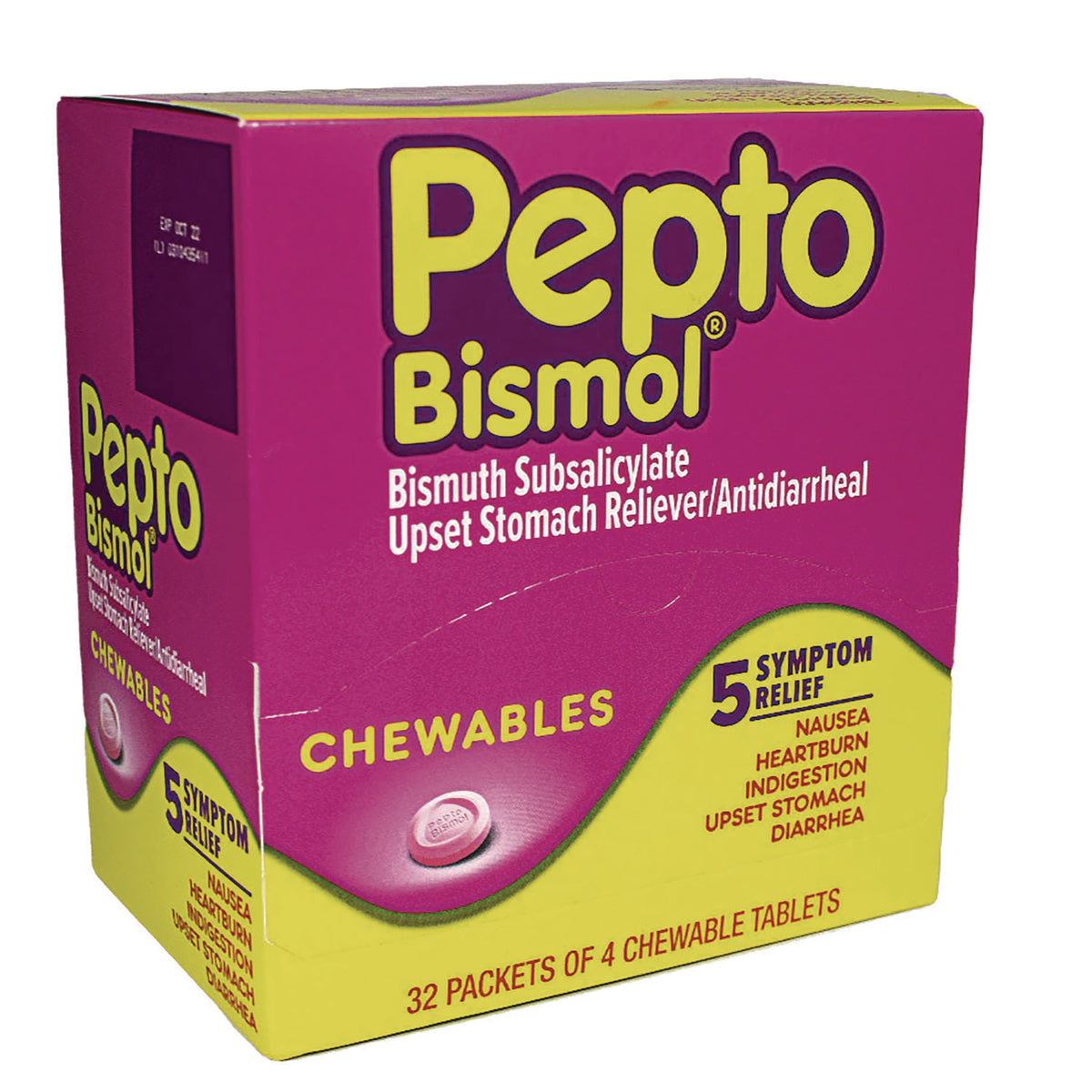 Pepto-Bismol Chewable Tablets, Original Flavor, 32 Packets of 4 Tablets/Box (PGC00201)