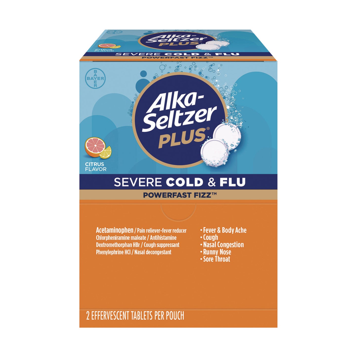 Alka-Seltzer Plus PowerFast Fizz Sever Cold and Flu Effervescent Tablet, 2 Tablets/Pouch, 30 Pouches/Box (PFY97319)