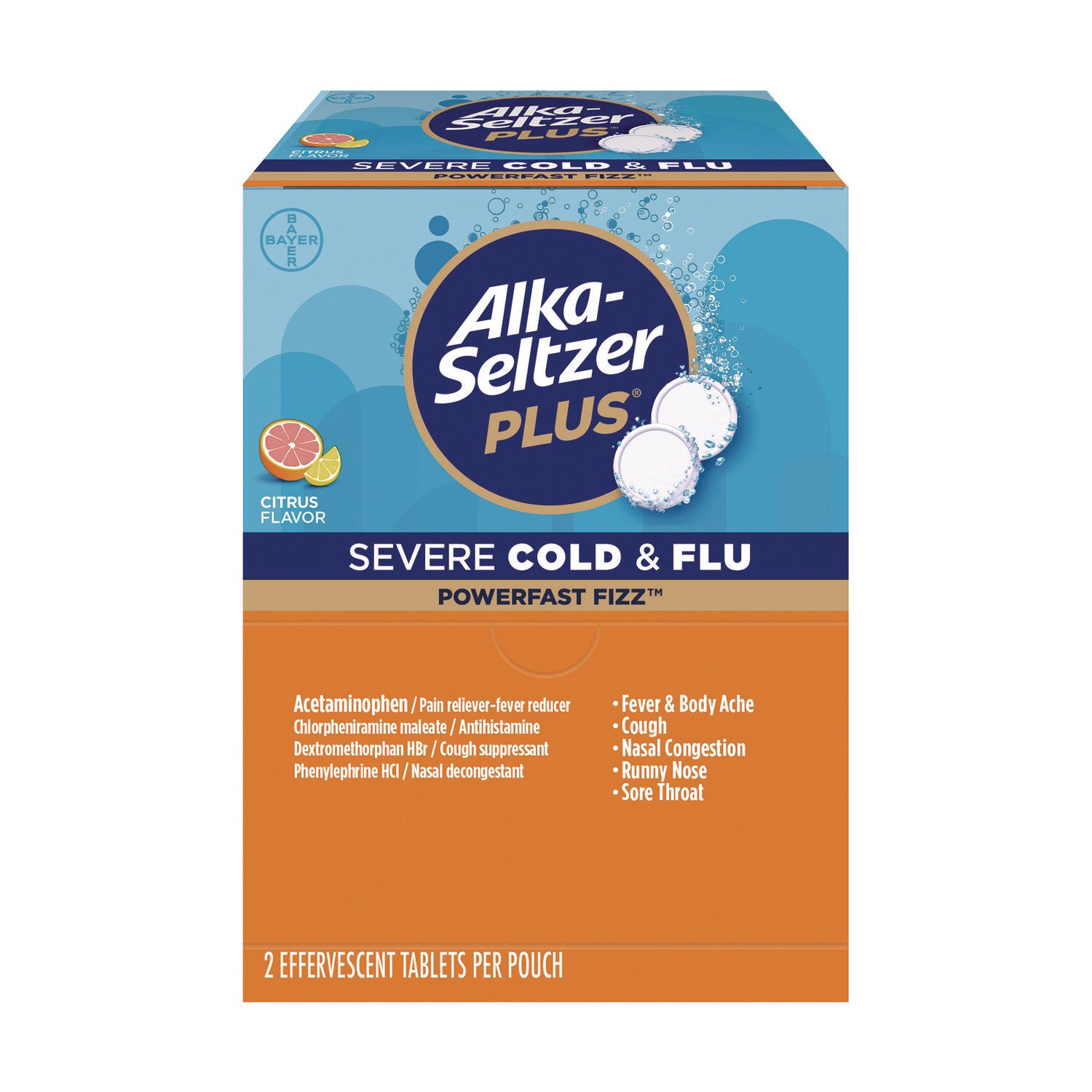 Alka-Seltzer Plus PowerFast Fizz Sever Cold and Flu Effervescent Tablet, 2 Tablets/Pouch, 30 Pouches/Box (PFY97319)