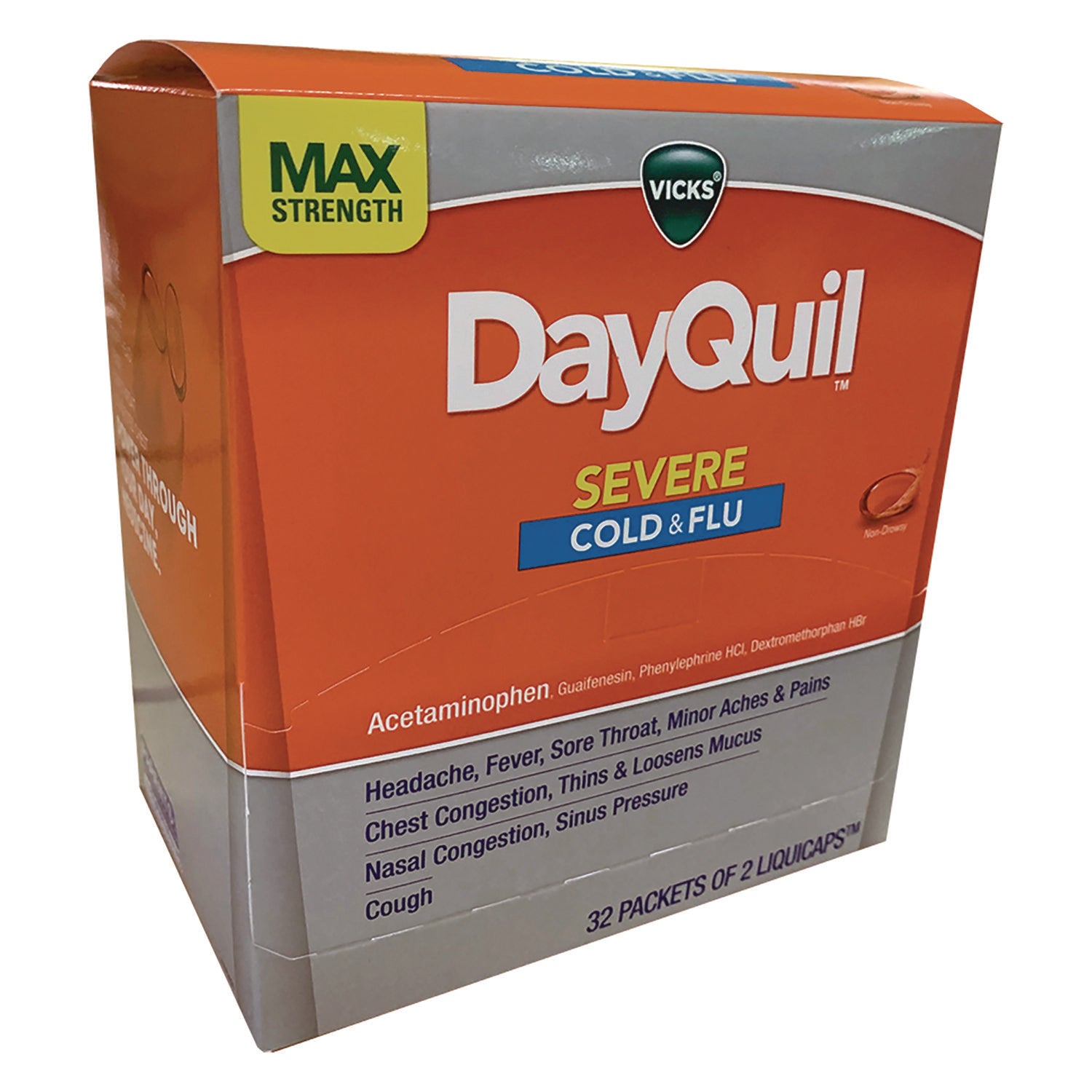 DayQuil Severe Cold and Flu Relief LiquiCaps, 2 LiquiCaps/Packet, 32 Packets/Box (PFY04263)