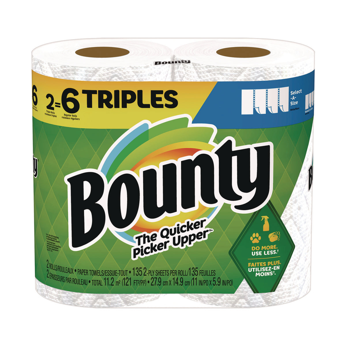 Bounty Select-a-Size Kitchen Roll Paper Towels, 2-Ply, 11 x 5.9, White, 135 Sheets/Roll, 2 Rolls/Pack (PGC06133)