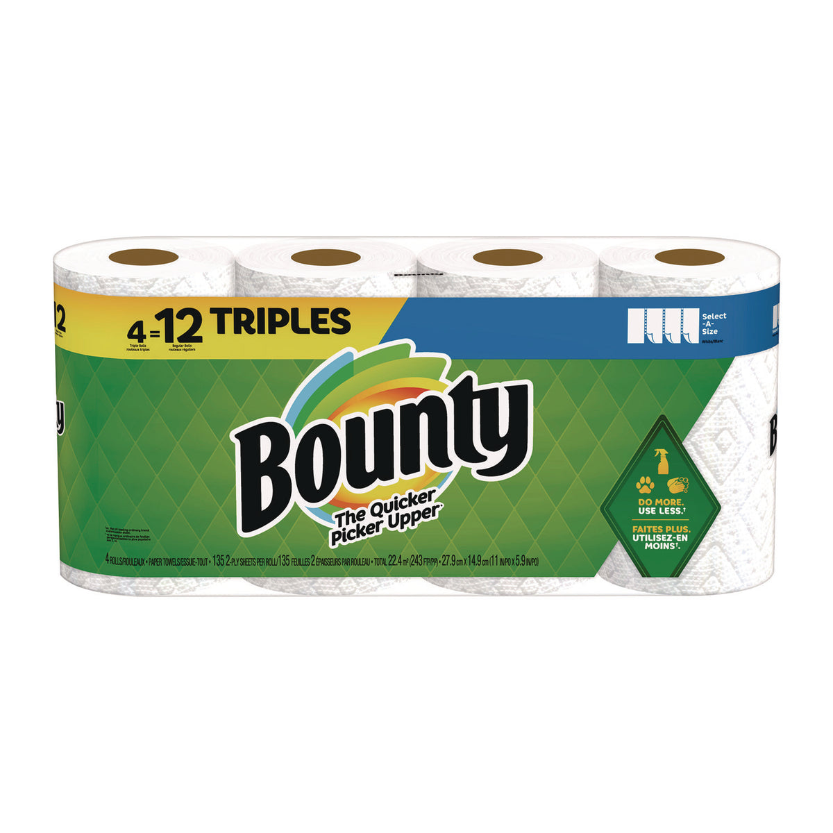 Bounty Select-a-Size Kitchen Roll Paper Towels, 2-Ply, 11 x 5.9, White, 135 Sheets/Roll, 4 Rolls/Pack (PGC06134)