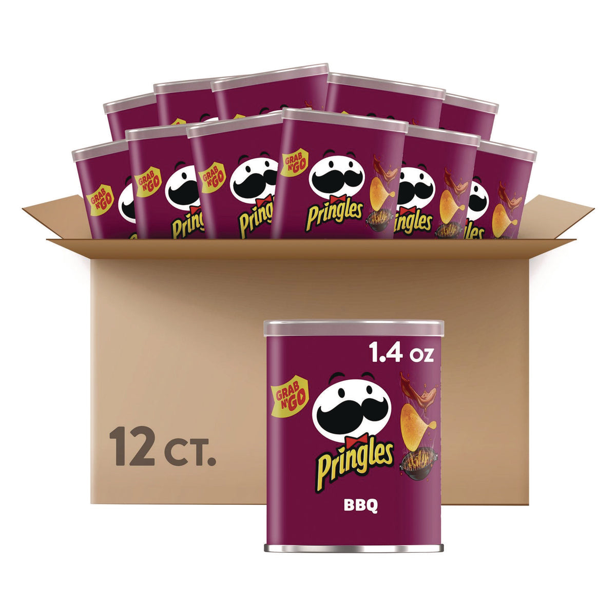 Pringles Grab and Go BBQ Crisps, 1.4 oz Can, 12/Carton (PRGKEE18372)