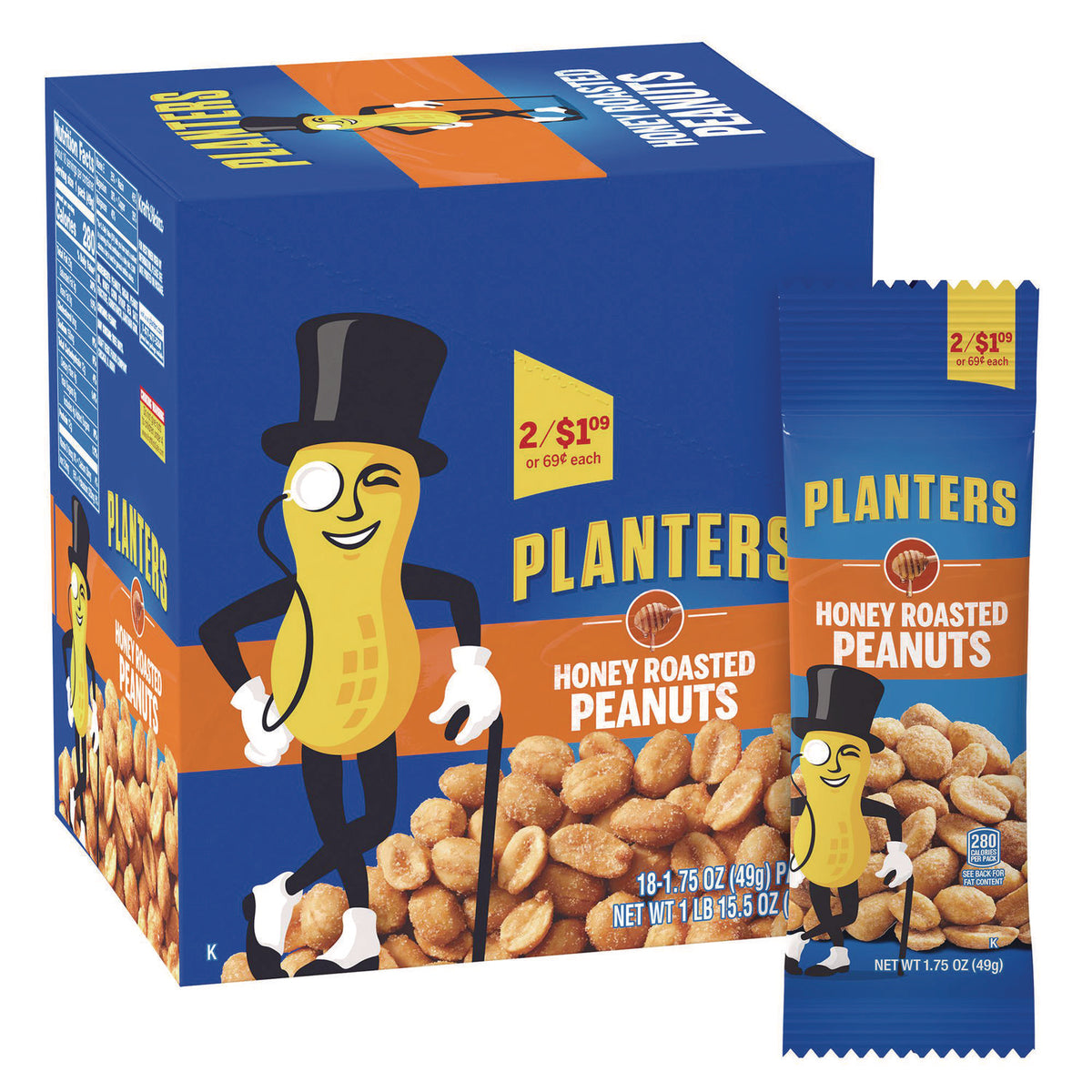 Planters Honey Roasted Peanuts, 1.75 oz Tube, 18/Box (GRR20900625)