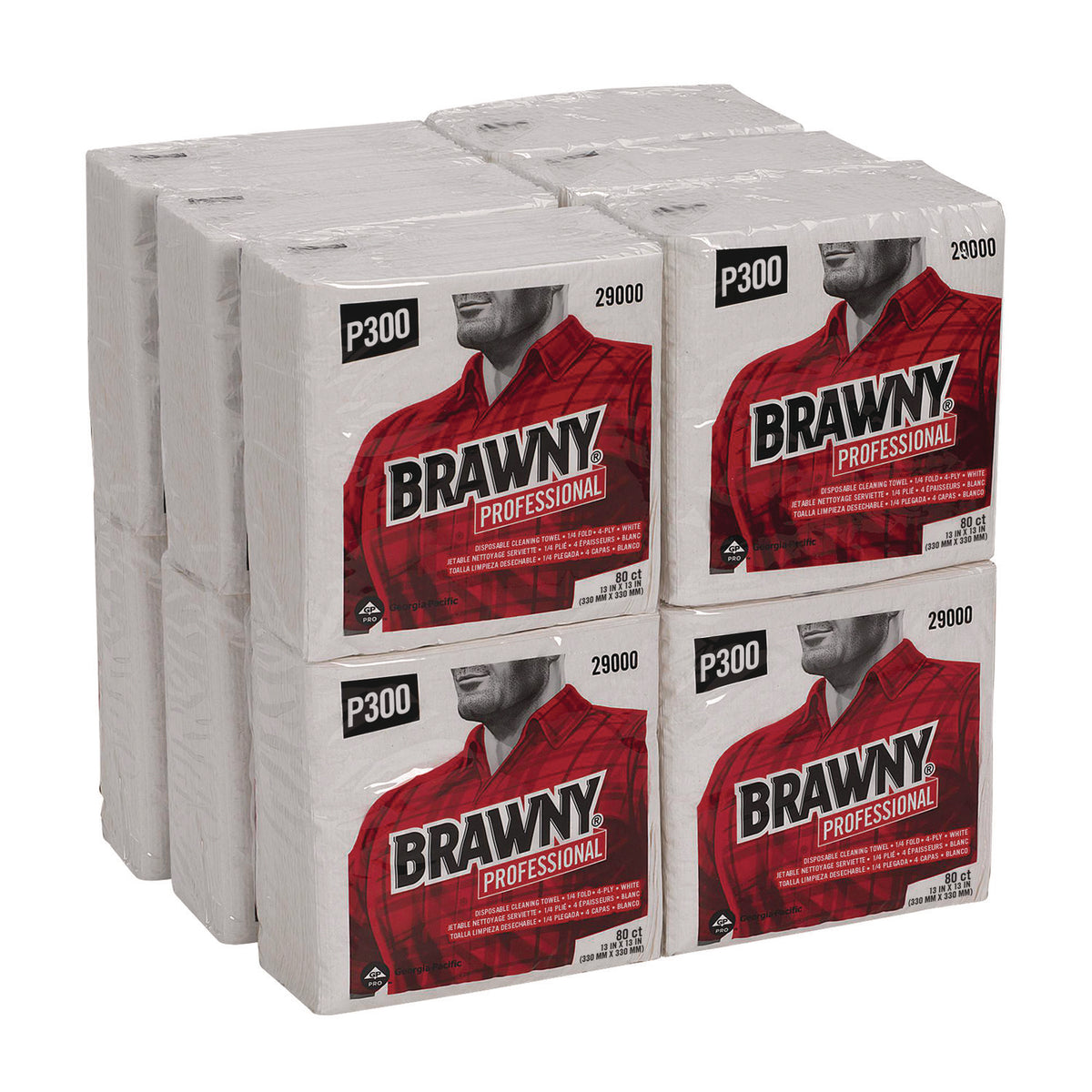 Brawny Professional All Purpose Wipers, 3-Ply, 13 x 13, White, 80 Wipers/Pack, 12 Packs/Carton (GPC290)