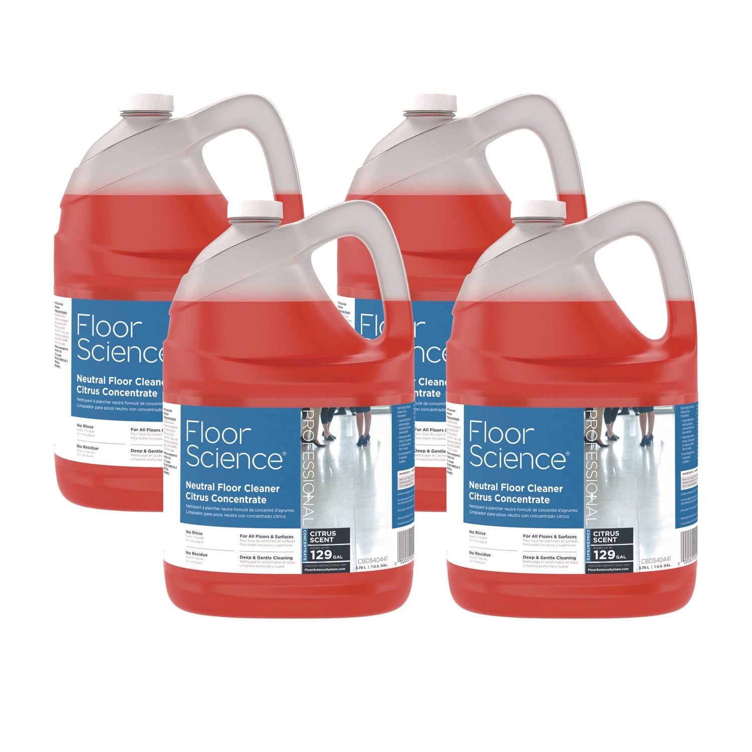 Diversey Floor Science Neutral Floor Cleaner Concentrate, Citrus Scent, 1 gal, 4/Carton (DVOCBD540441)
