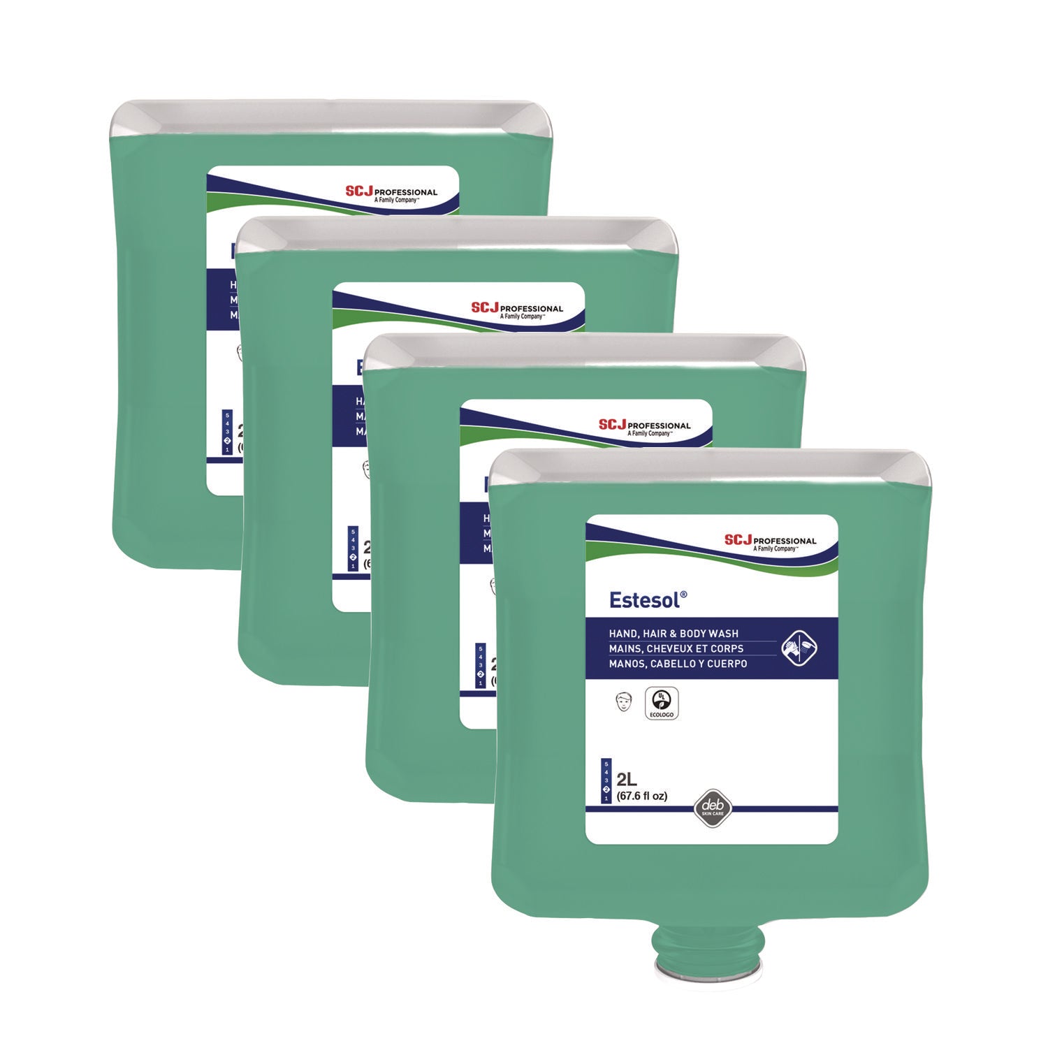 SC Johnson Professional Estesol Hand, Hair and Body Cleaner Manual Cartridge, Rainforest Scent, 2 L, 4/Carton (SJNHAB2LT)