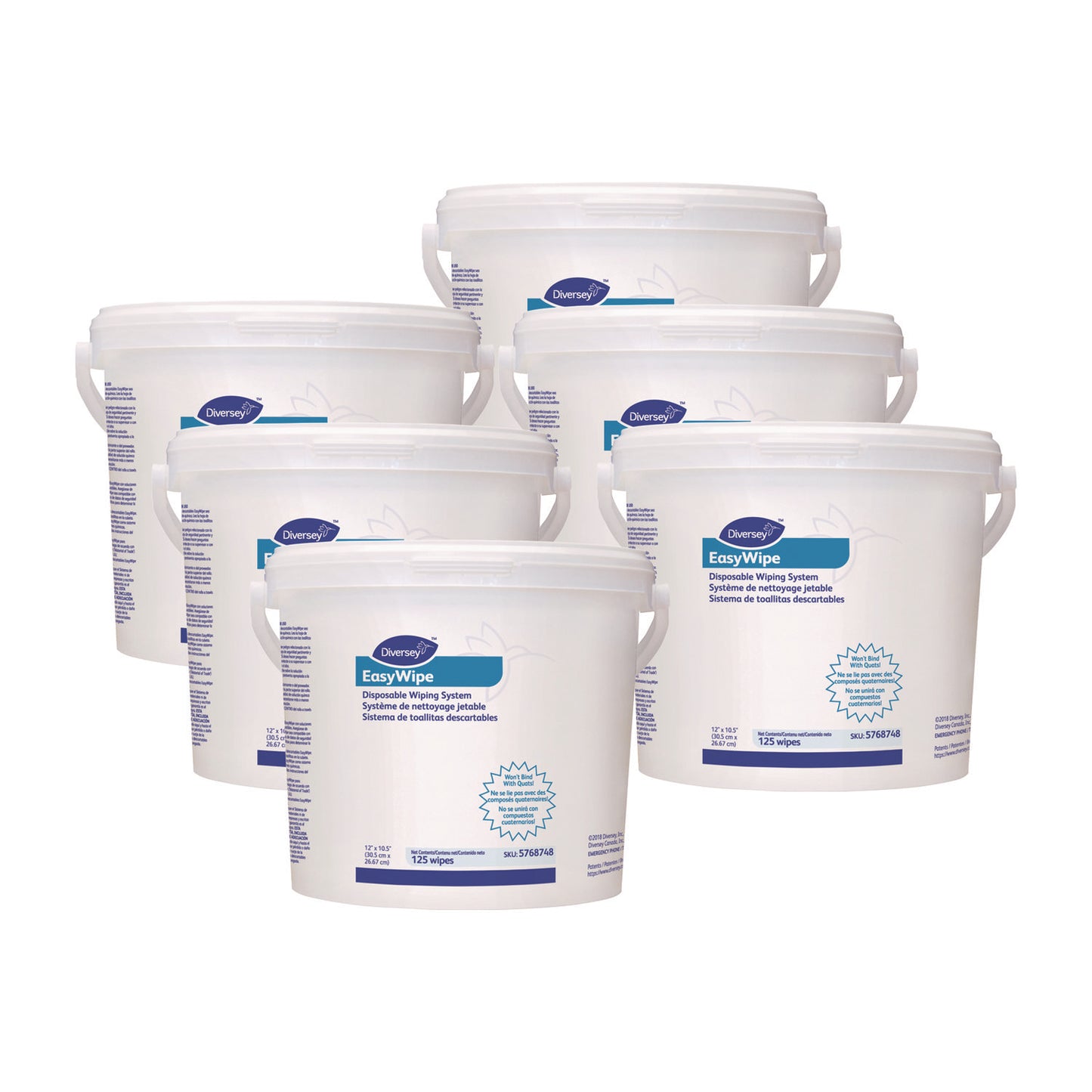 Diversey Easywipe Disposable Wiping Refill, 8.63 x 24.88, White, 125/Bucket, 6/Carton (DVO5768748)